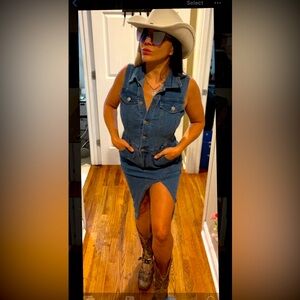 Denim slit leg dress